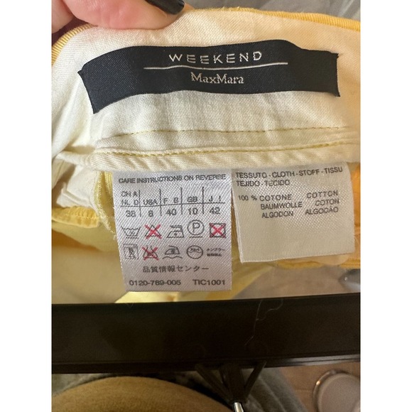 MAX MARA Weekend Yellow 100% Cotton Chino Cropped Pants SZ 8 - Picture 6 of 6
